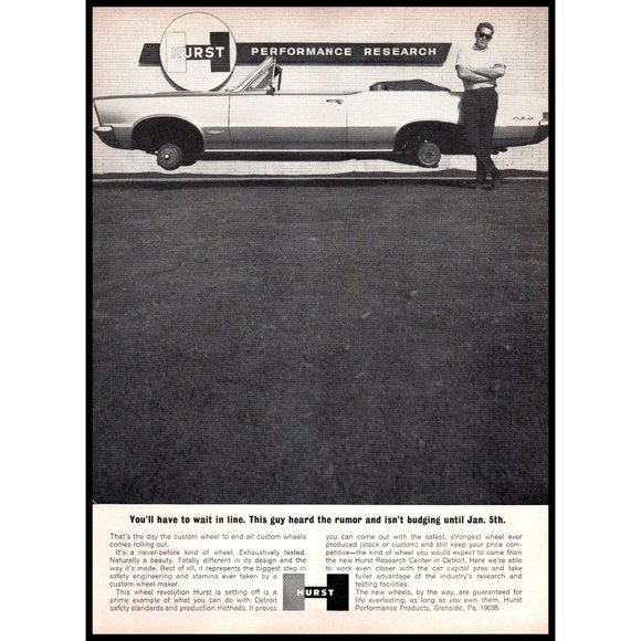 1965 Hurst Performance Parts Custom Wheels Vintage Print Ad Pontiac GTO Wall Art - Picture 1 of 1